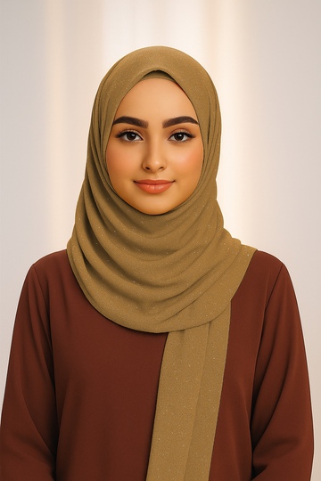 Georgette Glitter - Deep Mustard Brown