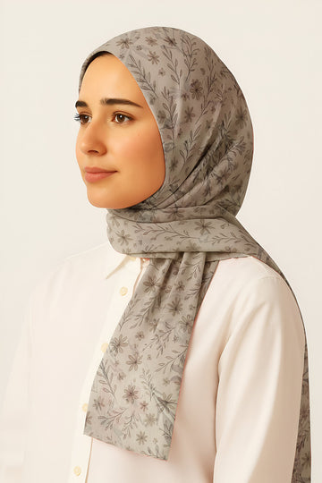 Floral Lawn hijab - Mute Gray