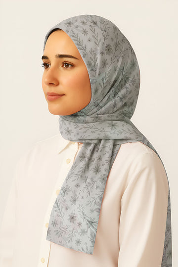Floral Lawn hijab - Light Ash Gray