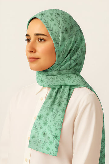 Floral Lawn hijab - Mint Green