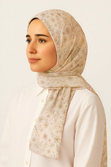 Floral Lawn hijab - Soft Cream