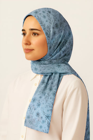 Floral Lawn hijab - Dusty Blue