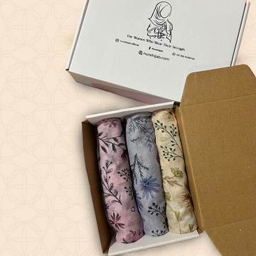 Floral Lawn Hijab Custom Box Of 3