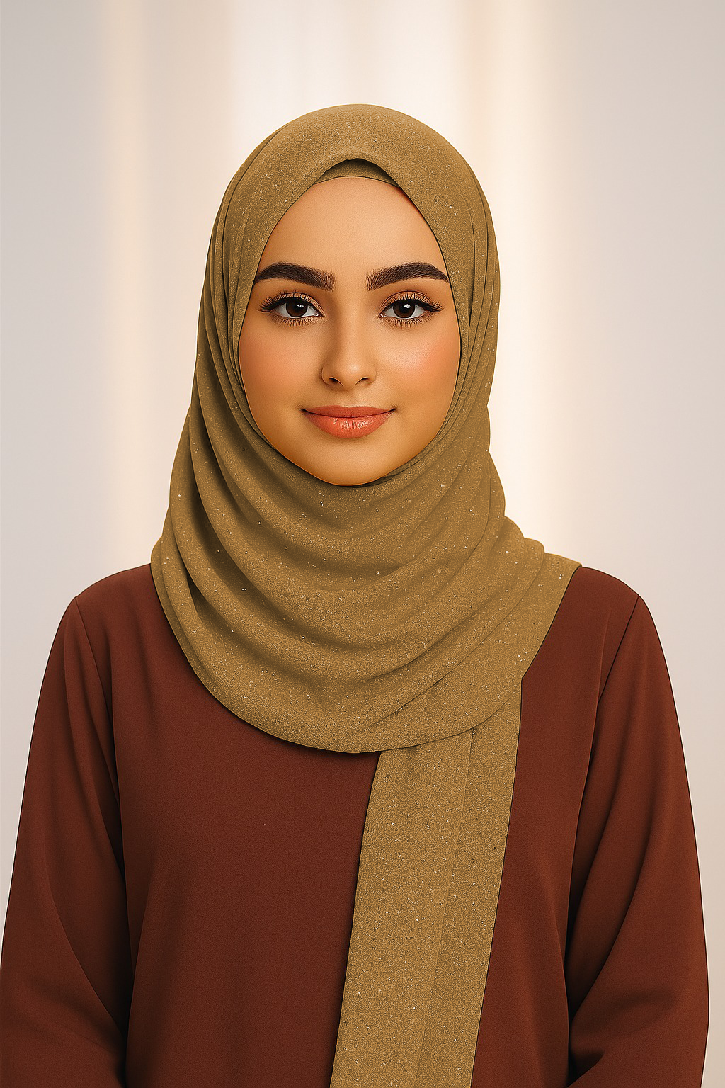 Georgette Glitter - Deep Mustard Brown