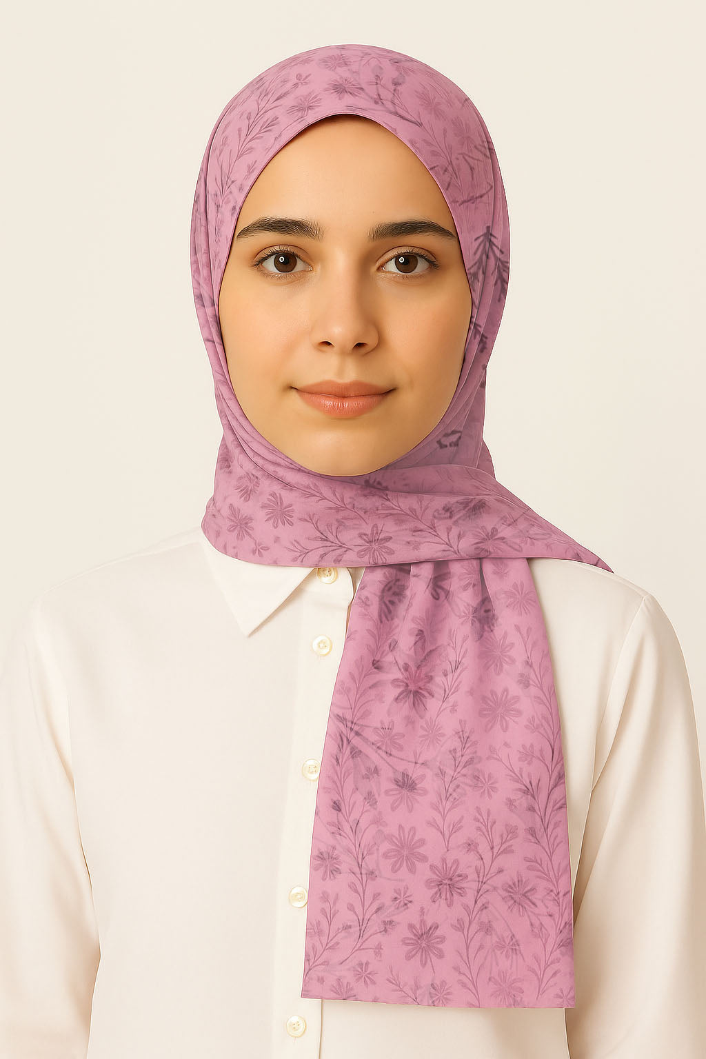 Floral Lawn hijab - Rose Pink