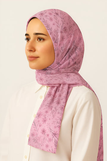 Floral Lawn hijab - Dusty Rose