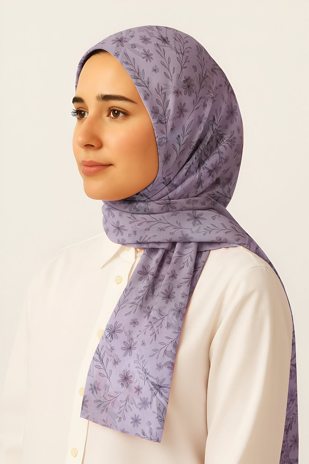 Floral Lawn hijab - Muted Lavender