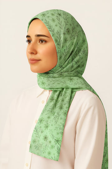 Floral Lawn hijab - Pastel Green
