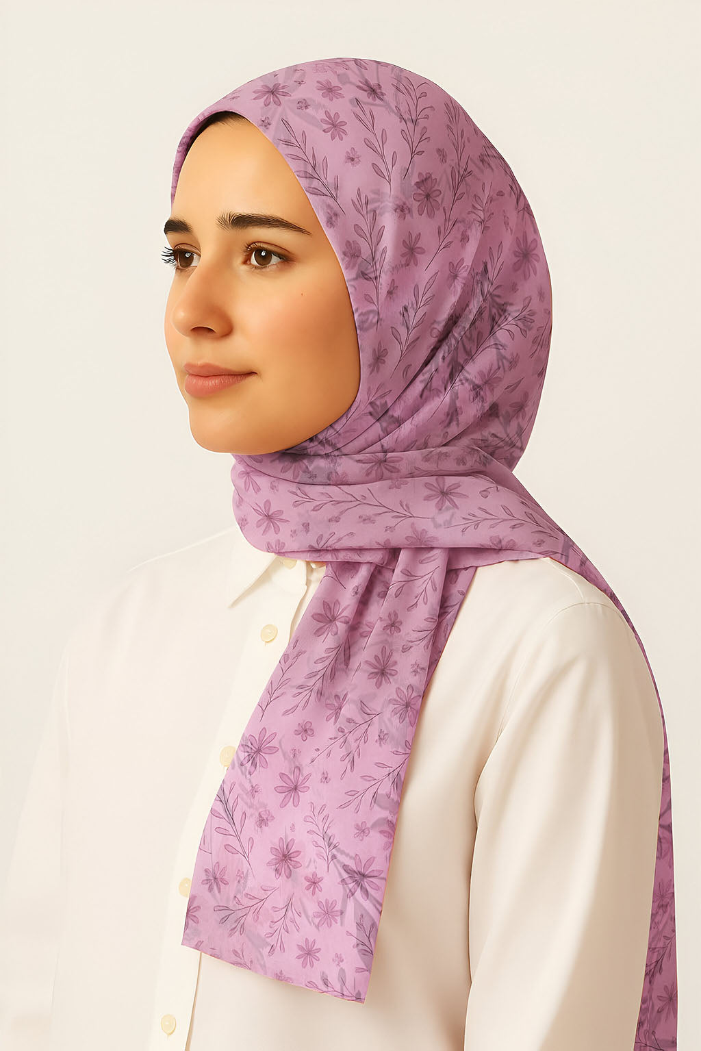 Floral Lawn hijab - Nude Pink