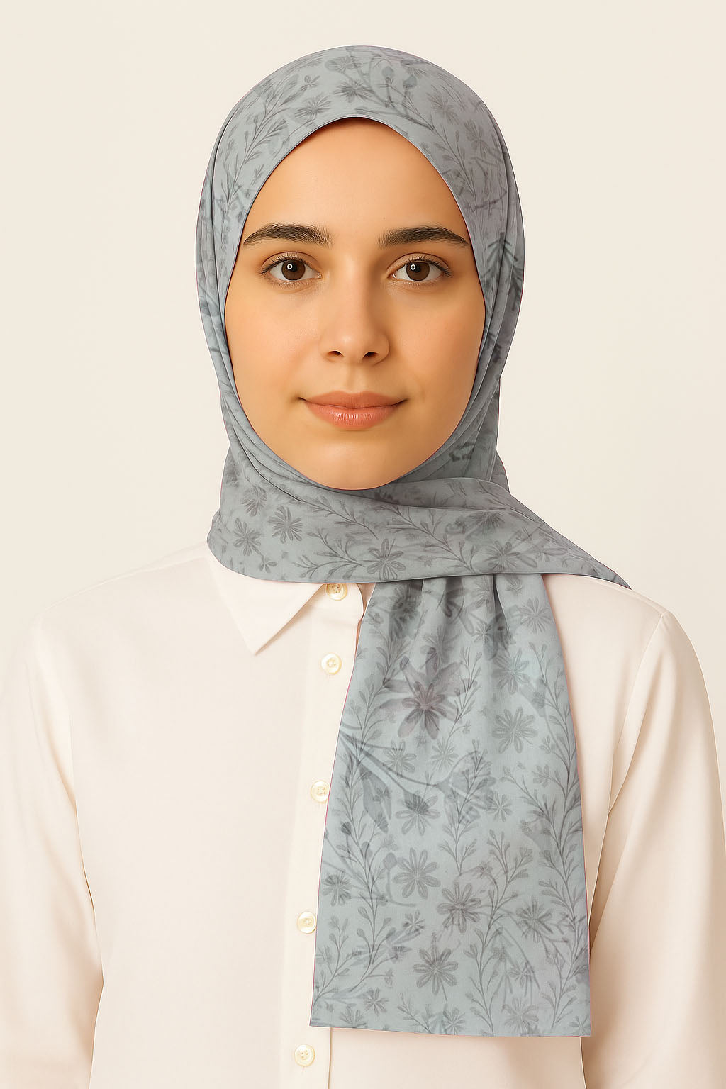 Floral Lawn hijab - Light Ash Gray