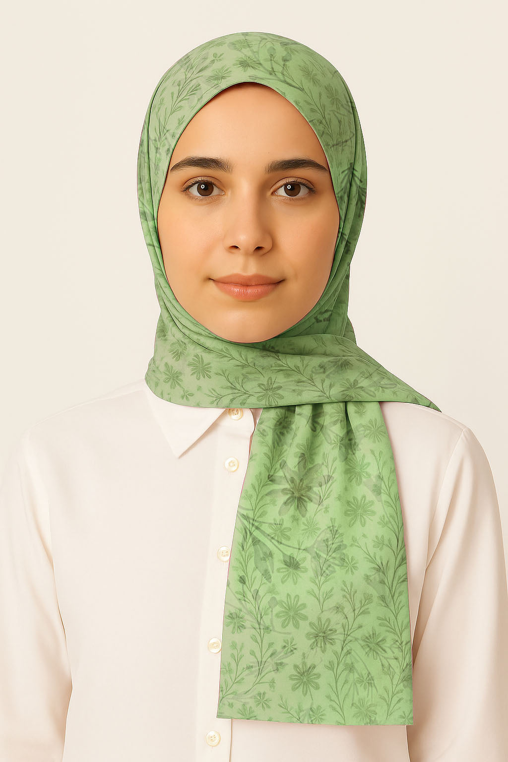 Floral Lawn hijab - Pastel Green