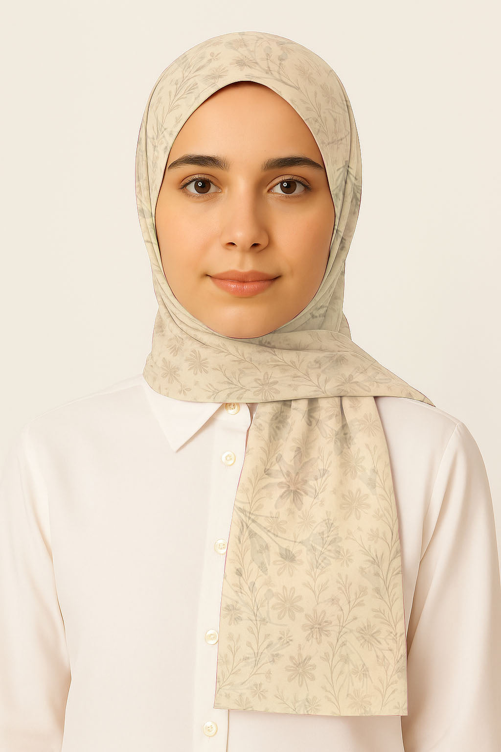 Floral Lawn hijab - Soft Cream